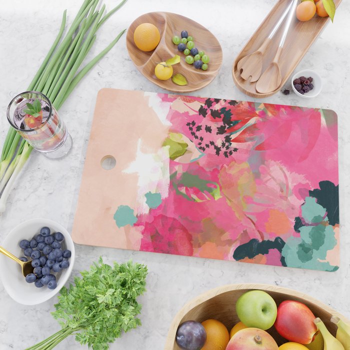 pink summer garden dream abstract Cutting Board Gallery Image 2