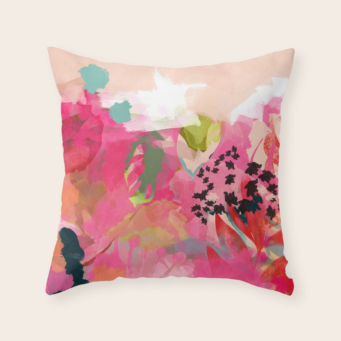 pink summer garden dream abstract Throw Pillow Gallery Image 1