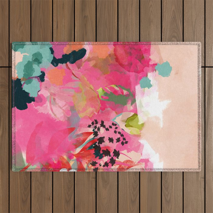 pink summer garden dream abstract Outdoor Rug Gallery Image 1