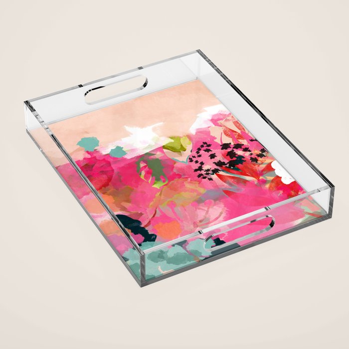 pink summer garden dream abstract Acrylic Tray Gallery Image 1
