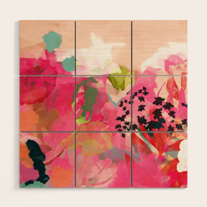 pink summer garden dream abstract Wood Wall Art Gallery Image 1