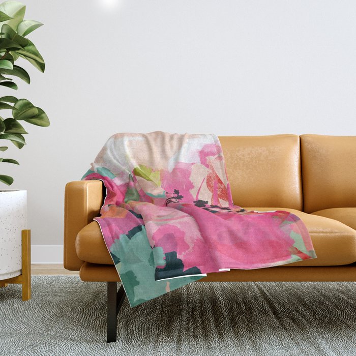 pink summer garden dream abstract Throw Blanket Gallery Image 1