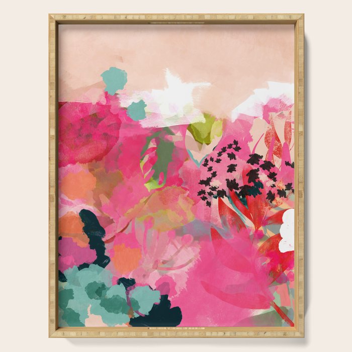 pink summer garden dream abstract Serving Tray Gallery Image 1