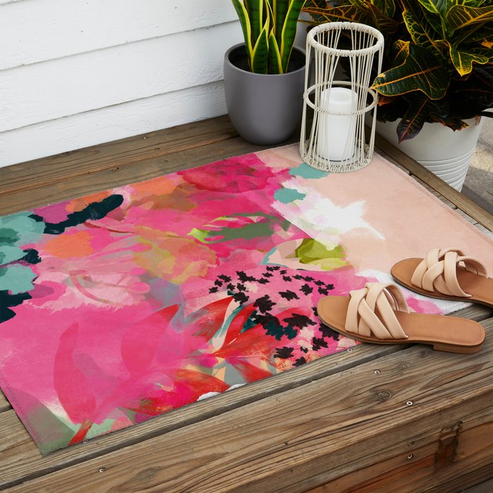 pink summer garden dream abstract Outdoor Rug Gallery Image 2