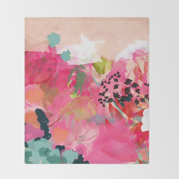 pink summer garden dream abstract Throw Blanket Gallery Image 2