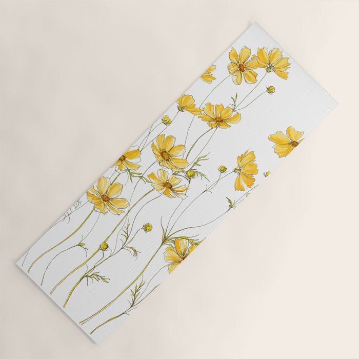 Yellow Cosmos Flowers Yoga Mat