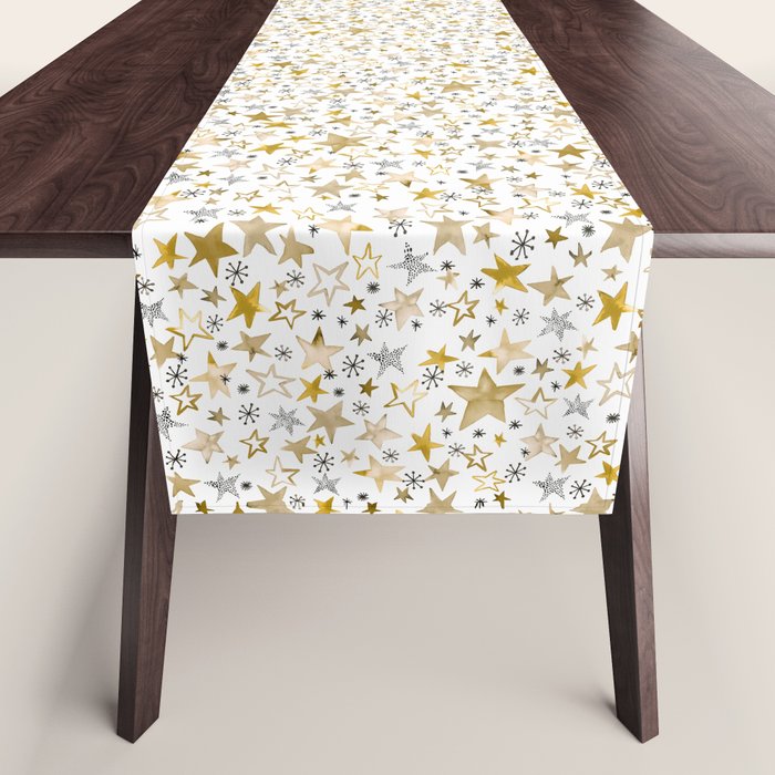 Christmas Golden Stars Elegant Celestial Stars Table Runner Gallery Image 1