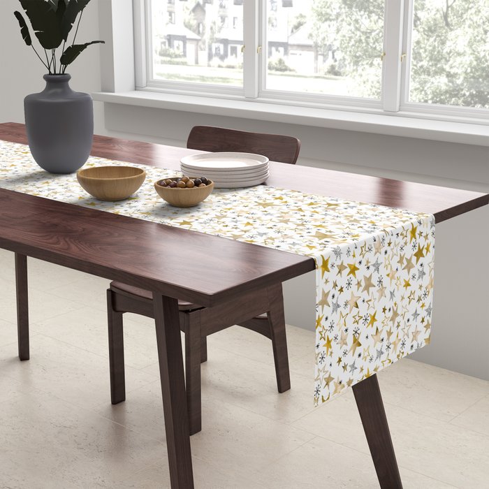 Christmas Golden Stars Elegant Celestial Stars Table Runner Gallery Image 2
