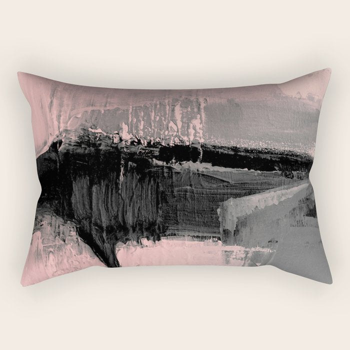 Blush and  Black Abstract Painting Rectangular Pillow Gallery Image 1