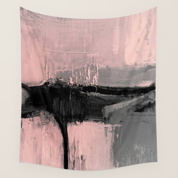 Blush and  Black Abstract Painting Wall Tapestry Gallery Image 4