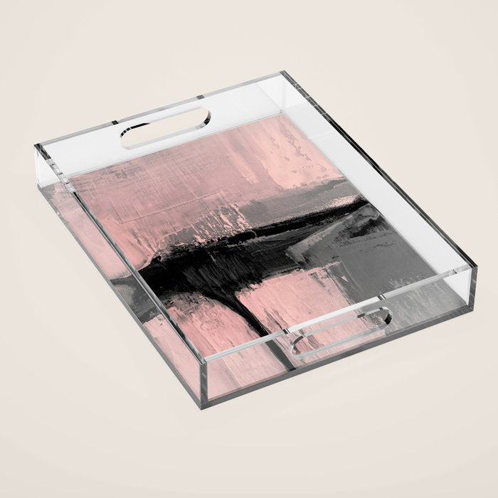 Blush and  Black Abstract Painting Acrylic Tray Gallery Image 1