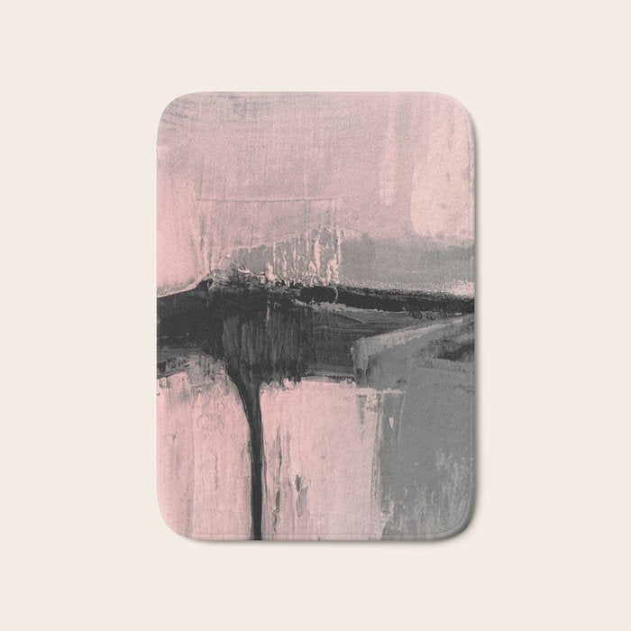 Blush and  Black Abstract Painting Bath Mat Gallery Image 1