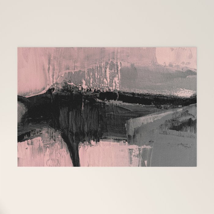 Blush and  Black Abstract Painting Welcome Mat Gallery Image 1