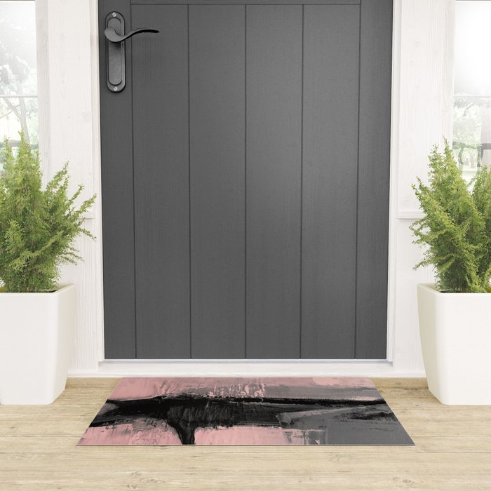 Blush and  Black Abstract Painting Welcome Mat Gallery Image 3