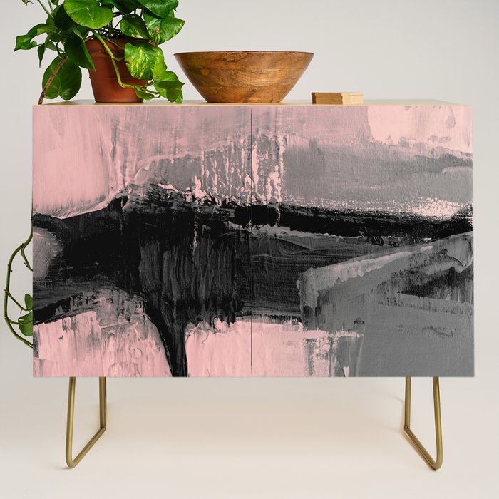 Blush and  Black Abstract Painting Credenza Gallery Image 1