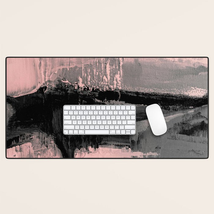 Blush and  Black Abstract Painting Desk Mat Gallery Image 1