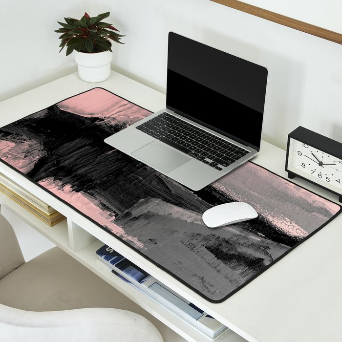 Blush and  Black Abstract Painting Desk Mat Gallery Image 2