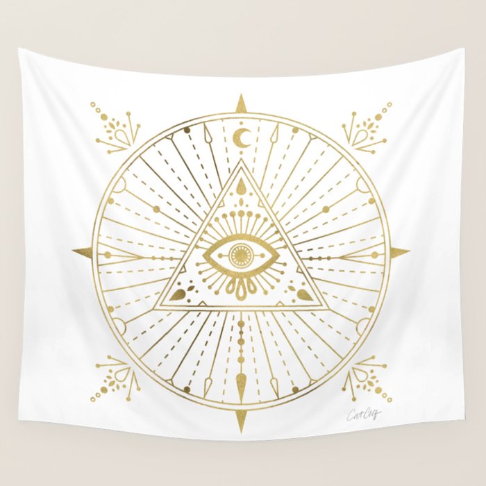 All-Seeing Eye Mandala - Gold Palette Wall Tapestry Gallery Image 4