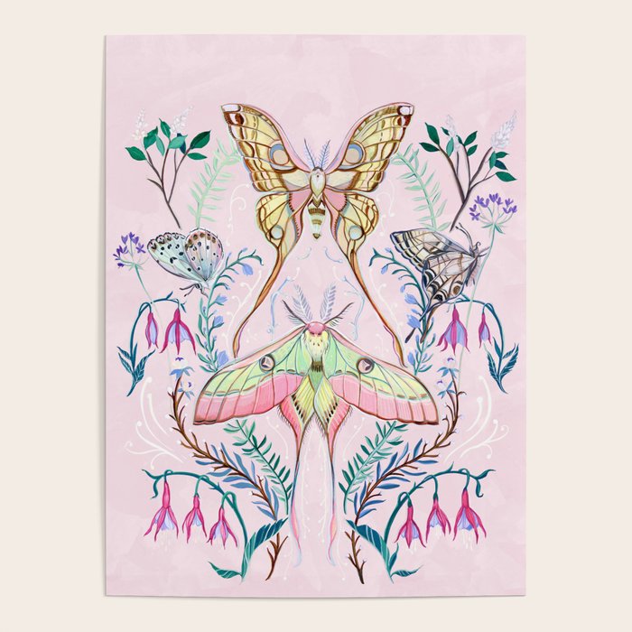 Chinese Moon Moth and Butterflies Poster Gallery Image 1