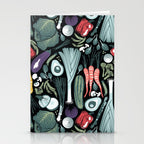 Go veggie // black background sage green mint goldenrod yellow coral and purple beet vegetables Stationery Card Gallery Image 2