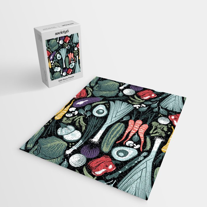 Go veggie // black background sage green mint goldenrod yellow coral and purple beet vegetables Jigsaw Puzzle Gallery Image 2
