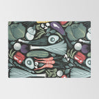 Go veggie // black background sage green mint goldenrod yellow coral and purple beet vegetables Rug Gallery Image 2
