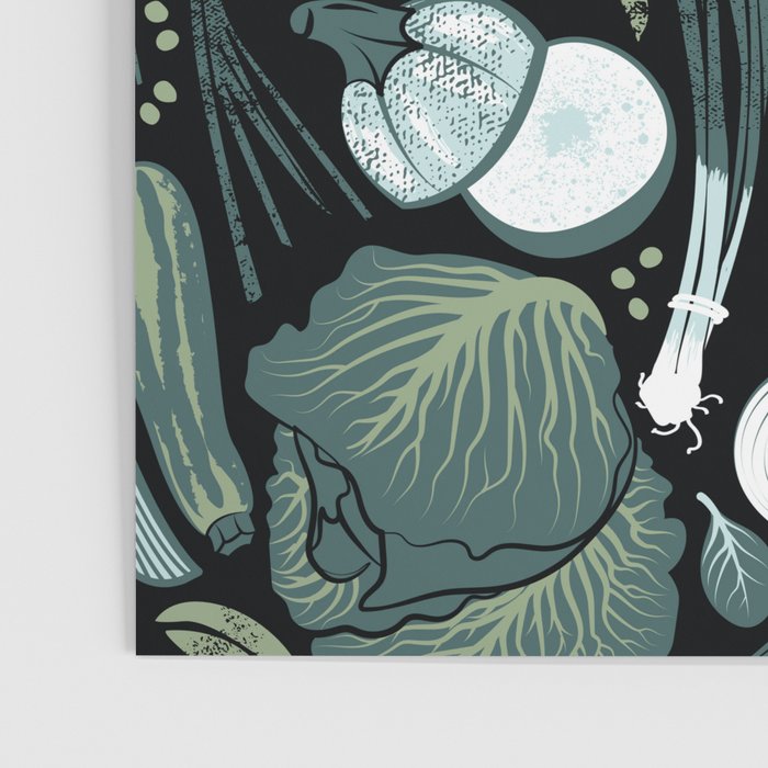 Go veggie // black background sage green mint goldenrod yellow coral and purple beet vegetables Poster Gallery Image 3