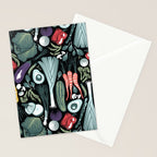 Go veggie // black background sage green mint goldenrod yellow coral and purple beet vegetables Stationery Card Gallery Image 2