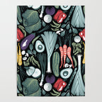 Go veggie // black background sage green mint goldenrod yellow coral and purple beet vegetables Poster Gallery Image 4