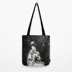 Seated Geisha with mask black and white vintage garden photograph still life by Arnold Genthe Tote Bag Gallery Image 2