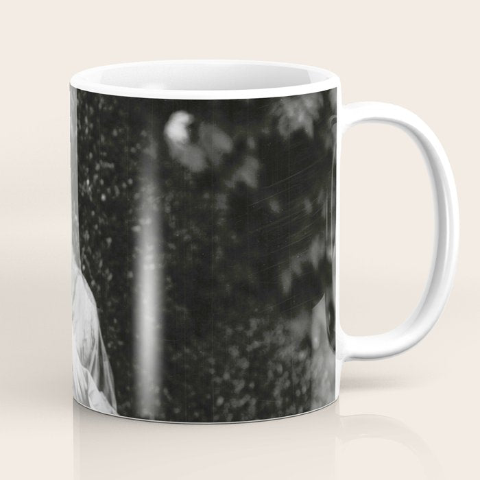 Seated Geisha with mask black and white vintage garden photograph still life by Arnold Genthe Coffee Mug Gallery Image 1