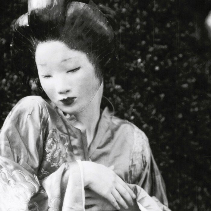 Seated Geisha with mask black and white vintage garden photograph still life by Arnold Genthe Coffee Mug Gallery Image 2