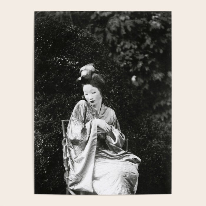 Seated Geisha with mask black and white vintage garden photograph still life by Arnold Genthe Poster Gallery Image 4