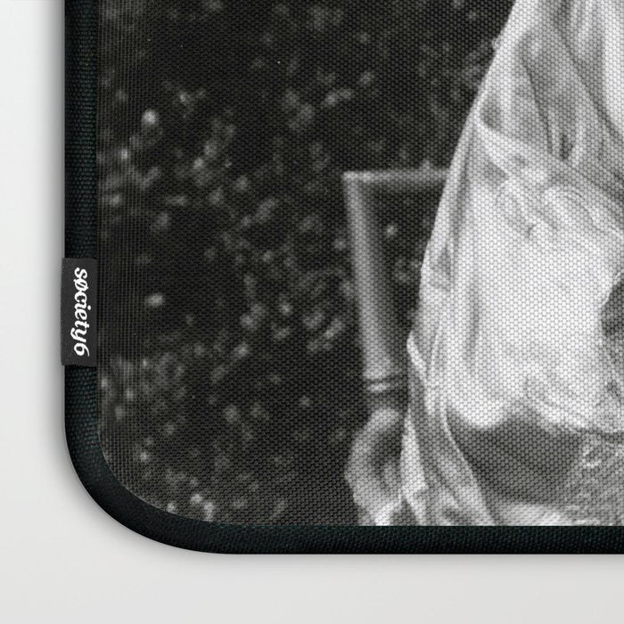 Seated Geisha with mask black and white vintage garden photograph still life by Arnold Genthe Laptop Sleeve Gallery Image 3