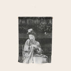 Seated Geisha with mask black and white vintage garden photograph still life by Arnold Genthe Wall Hanging Gallery Image 1