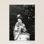 Seated Geisha with mask black and white vintage garden photograph still life by Arnold Genthe Stationery Card Gallery Image 2