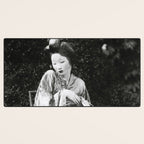 Seated Geisha with mask black and white vintage garden photograph still life by Arnold Genthe Desk Mat Gallery Image 3