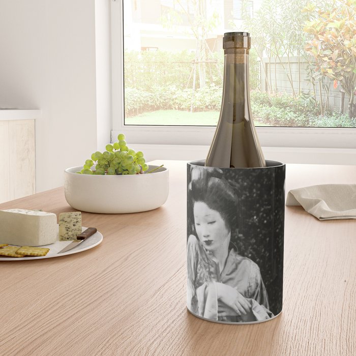 Seated Geisha with mask black and white vintage garden photograph still life by Arnold Genthe Wine Chiller Gallery Image 4