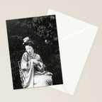 Seated Geisha with mask black and white vintage garden photograph still life by Arnold Genthe Stationery Card Gallery Image 2
