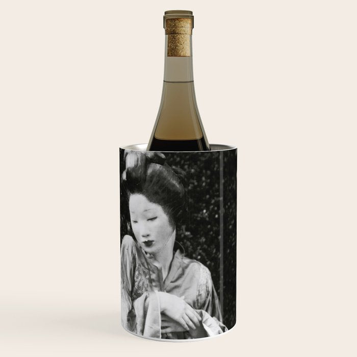 Seated Geisha with mask black and white vintage garden photograph still life by Arnold Genthe Wine Chiller Gallery Image 1