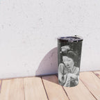 Seated Geisha with mask black and white vintage garden photograph still life by Arnold Genthe Travel Mug Gallery Image 4