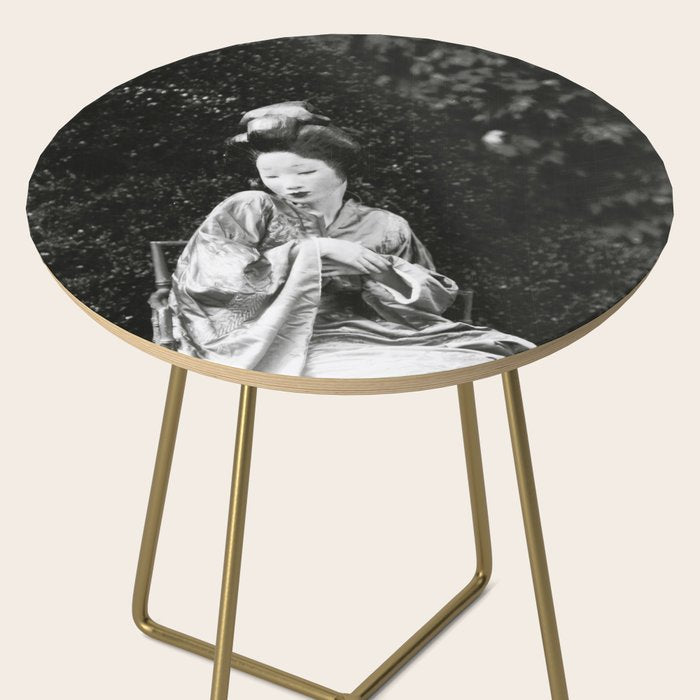 Seated Geisha with mask black and white vintage garden photograph still life by Arnold Genthe Side Table Gallery Image 2