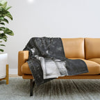 Seated Geisha with mask black and white vintage garden photograph still life by Arnold Genthe Throw Blanket Gallery Image 1