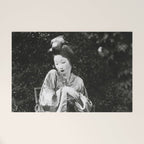 Seated Geisha with mask black and white vintage garden photograph still life by Arnold Genthe Welcome Mat Gallery Image 1