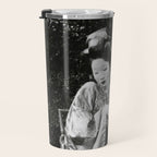 Seated Geisha with mask black and white vintage garden photograph still life by Arnold Genthe Travel Mug Gallery Image 3