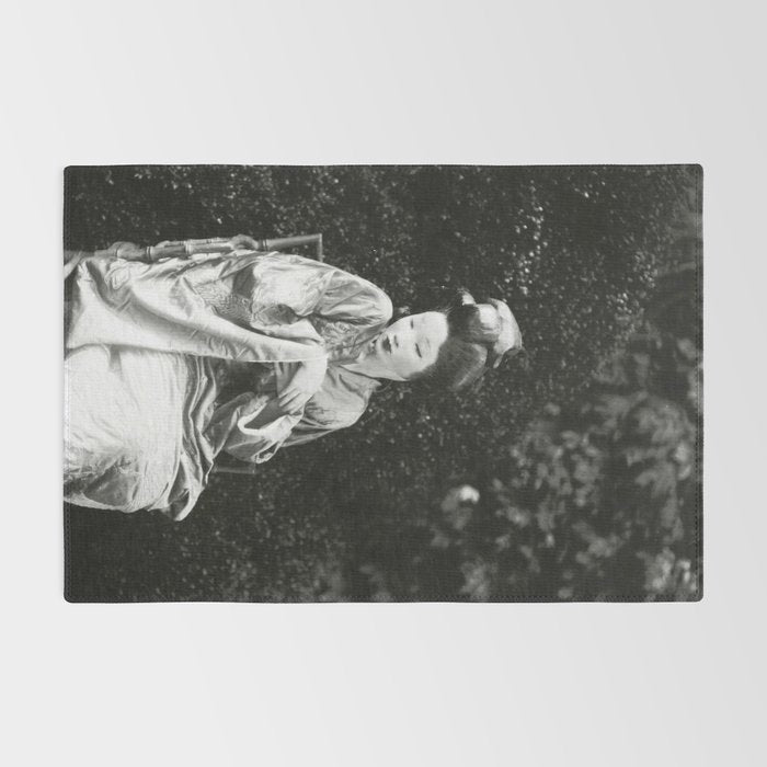 Seated Geisha with mask black and white vintage garden photograph still life by Arnold Genthe Rug Gallery Image 2