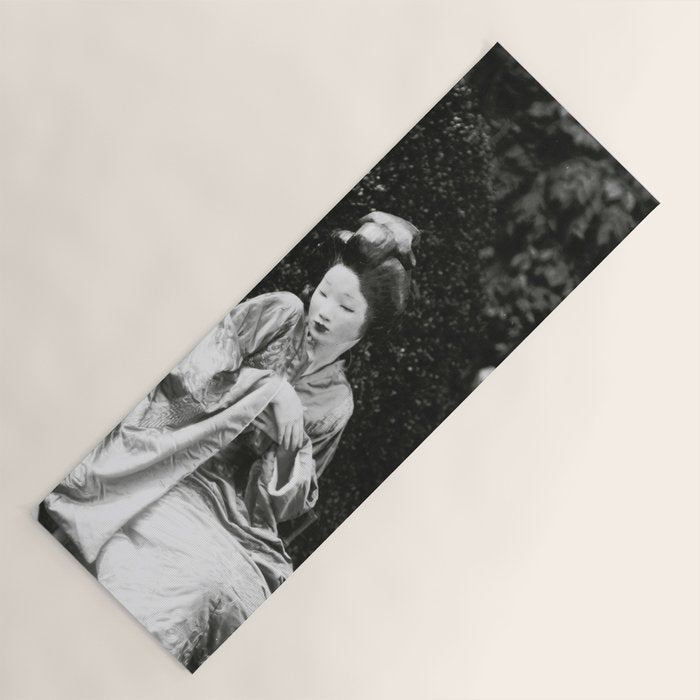 Seated Geisha with mask black and white vintage garden photograph still life by Arnold Genthe Yoga Mat Gallery Image 1