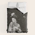 Seated Geisha with mask black and white vintage garden photograph still life by Arnold Genthe Comforter Gallery Image 6