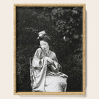 Seated Geisha with mask black and white vintage garden photograph still life by Arnold Genthe Serving Tray Gallery Image 1