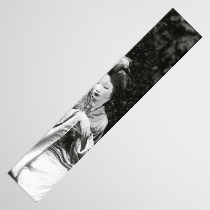 Seated Geisha with mask black and white vintage garden photograph still life by Arnold Genthe Table Runner Gallery Image 3